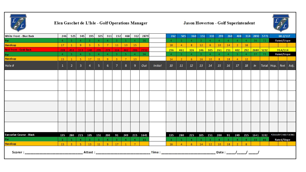 Scorecard Lake Limerick Golf Club